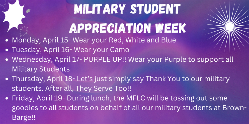 Military student appreciation week is April 15-19